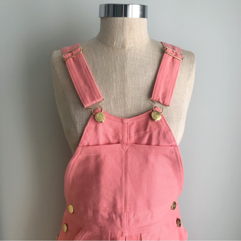 BIG BUD PRESS Flamingo Pink Denim Overall Shorts NWOT Shortalls XXS - Picture 2 of 16